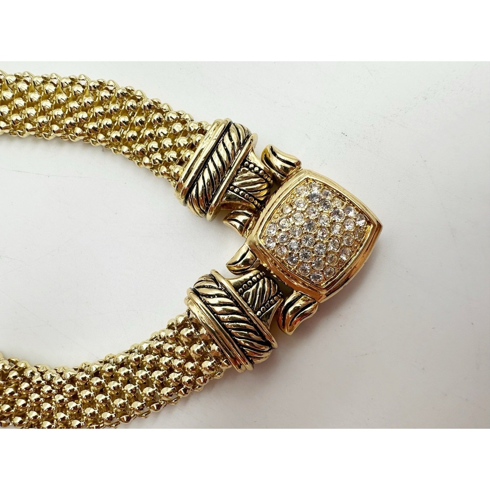 Necklace Choker Rhinestone Front Lock Gold Tone Mesh Chain Magnetic Clasp - Picture 8 of 8